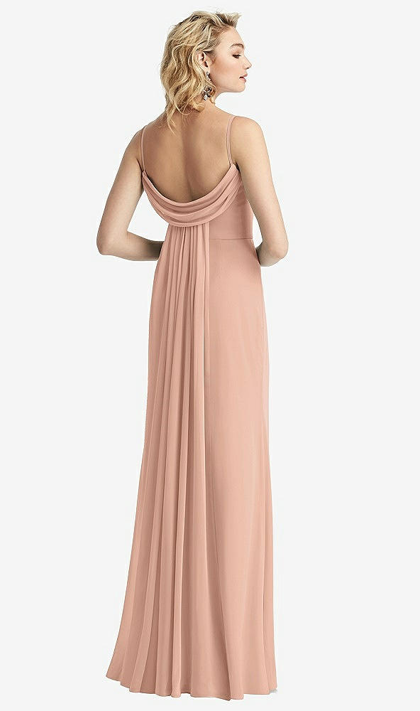 【STYLE: 6815】Shirred Sash Cowl-Back Chiffon Trumpet Gown【COLOR: Pale Peach】