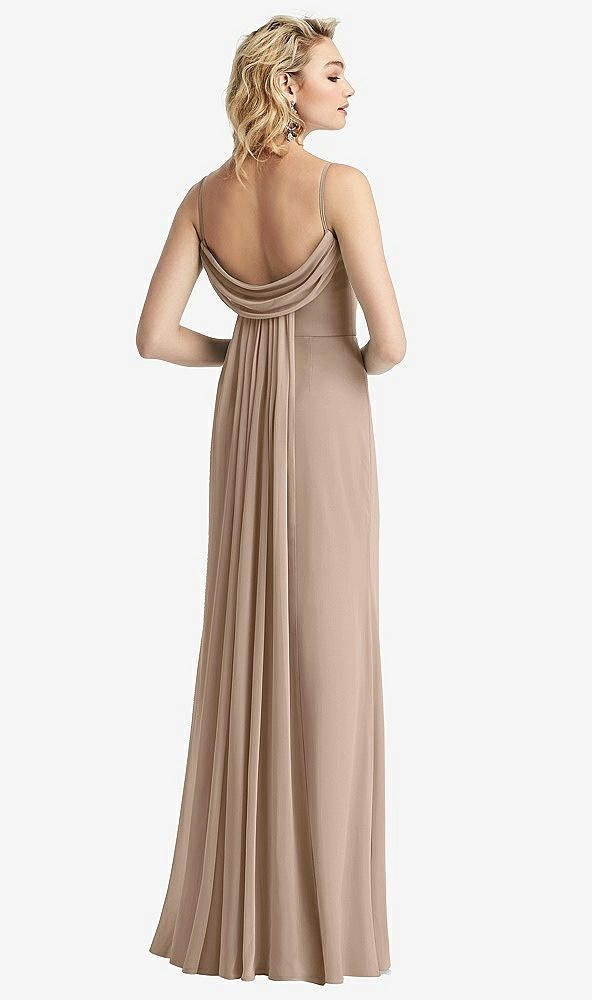 【STYLE: 6815】Shirred Sash Cowl-Back Chiffon Trumpet Gown【COLOR: Topaz】