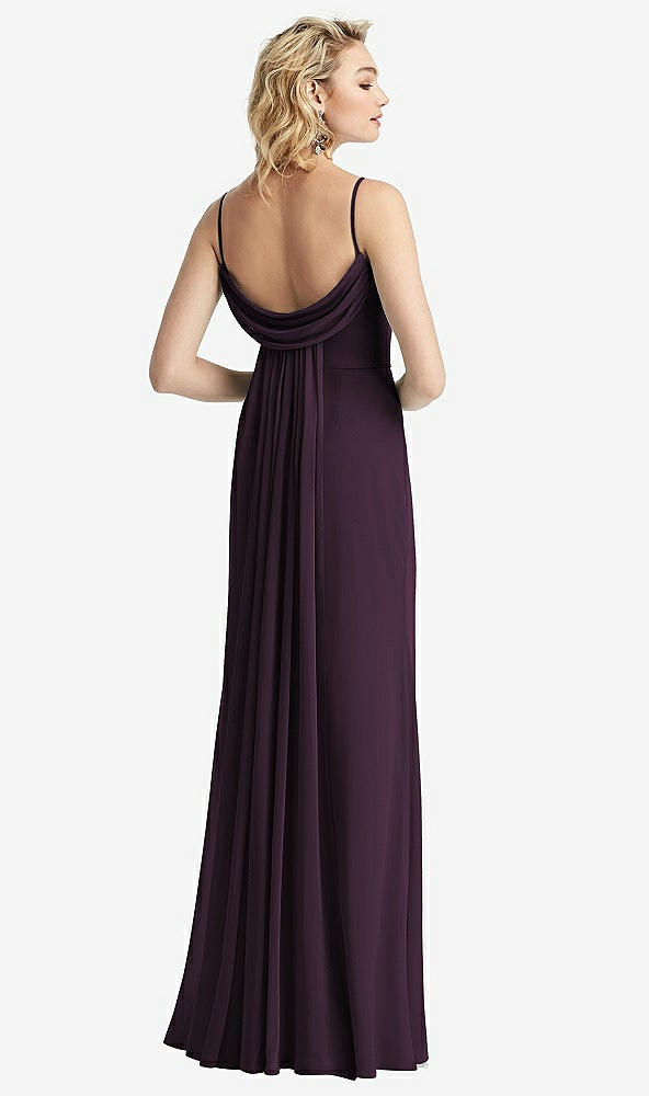 【STYLE: 6815】Shirred Sash Cowl-Back Chiffon Trumpet Gown【COLOR: Aubergine】