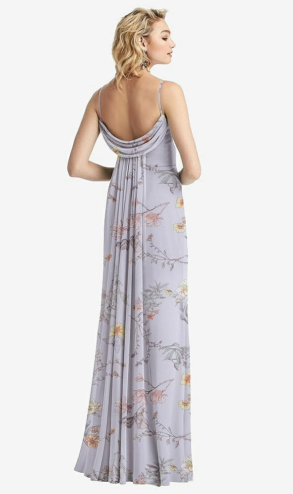 【STYLE: 6815】Shirred Sash Cowl-Back Chiffon Trumpet Gown【COLOR: Butterfly Botanica Silver Dove】