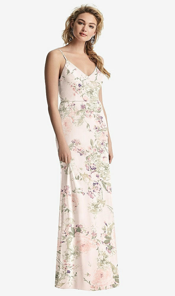 【STYLE: 6815】Shirred Sash Cowl-Back Chiffon Trumpet Gown【COLOR: Blush Garden】