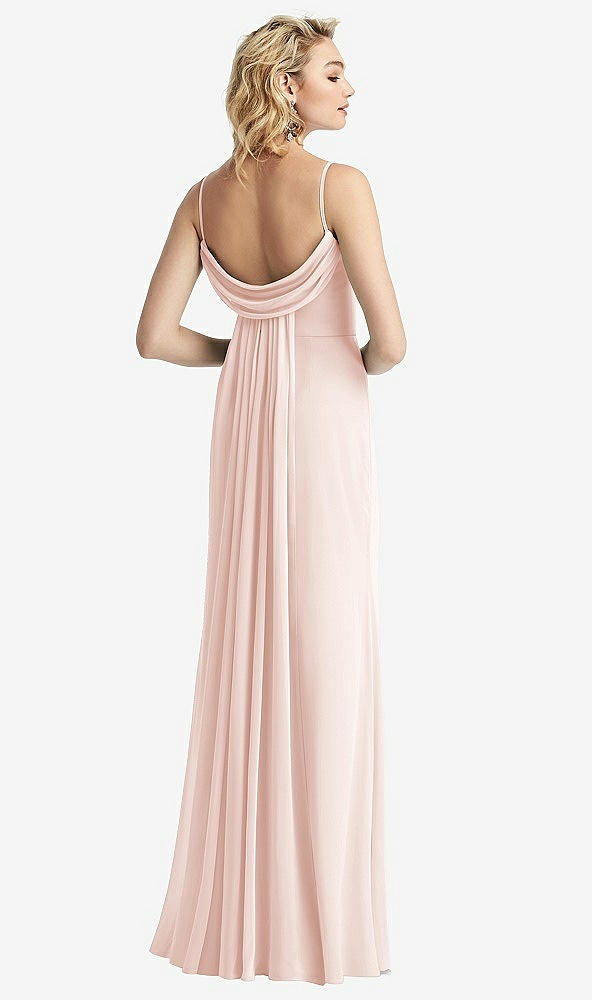 【STYLE: 6815】Shirred Sash Cowl-Back Chiffon Trumpet Gown【COLOR: Blush】