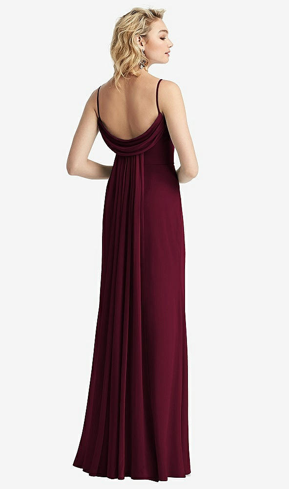 【STYLE: 6815】Shirred Sash Cowl-Back Chiffon Trumpet Gown【COLOR: Cabernet】