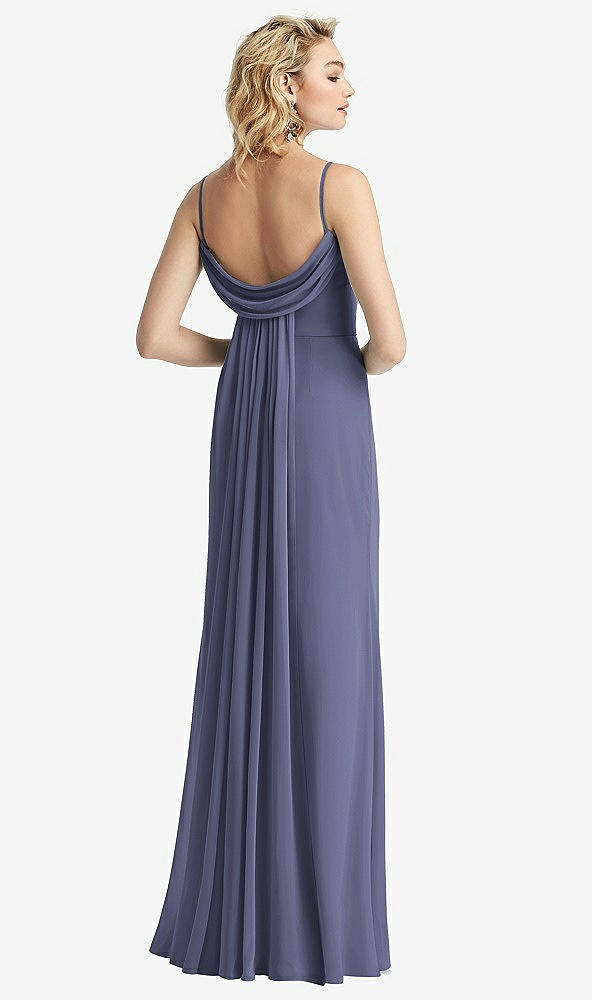 【STYLE: 6815】Shirred Sash Cowl-Back Chiffon Trumpet Gown【COLOR: French Blue】