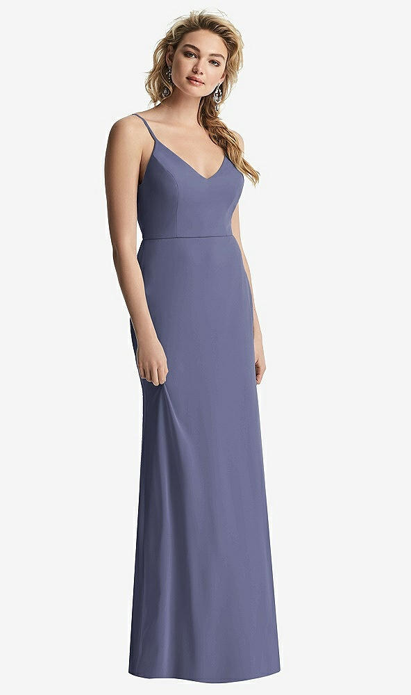 【STYLE: 6815】Shirred Sash Cowl-Back Chiffon Trumpet Gown【COLOR: French Blue】