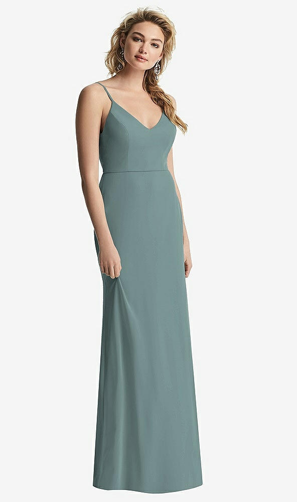 【NEW】【STYLE: 6815】Shirred Sash Cowl-Back Chiffon トランペット ガウン【COLOR: Icelandic】【SIZE: 00-30W】