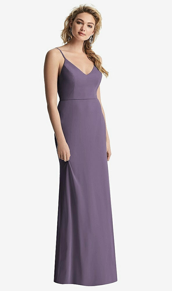 【STYLE: 6815】Shirred Sash Cowl-Back Chiffon Trumpet Gown【COLOR: Lavender】