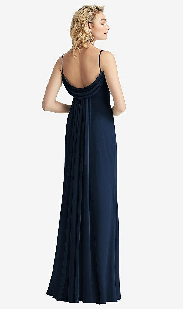 【STYLE: 6815】Shirred Sash Cowl-Back Chiffon Trumpet Gown【COLOR: Midnight Navy】