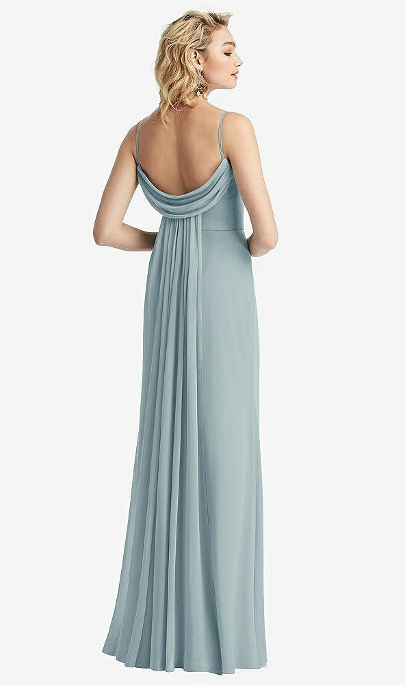 【STYLE: 6815】Shirred Sash Cowl-Back Chiffon Trumpet Gown【COLOR: Morning Sky】