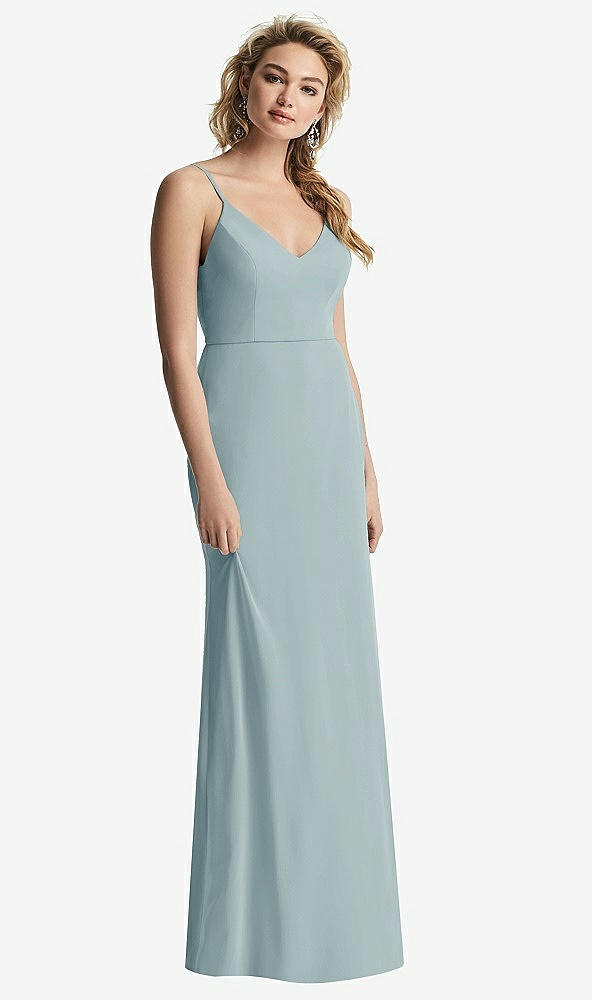 【STYLE: 6815】Shirred Sash Cowl-Back Chiffon Trumpet Gown【COLOR: Morning Sky】