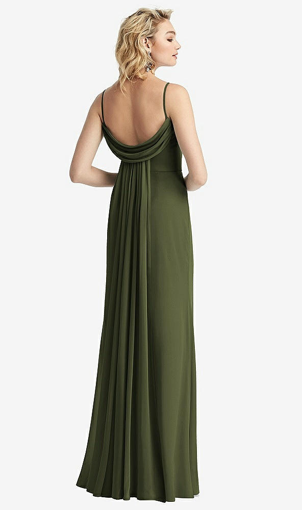 【STYLE: 6815】Shirred Sash Cowl-Back Chiffon Trumpet Gown【COLOR: Olive Green】