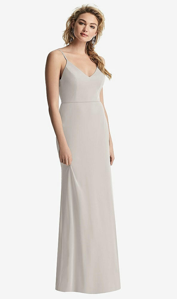 【NEW】【STYLE: 6815】Shirred Sash Cowl-Back Chiffon トランペット ガウン【COLOR: Oyster】【SIZE: 00-30W】