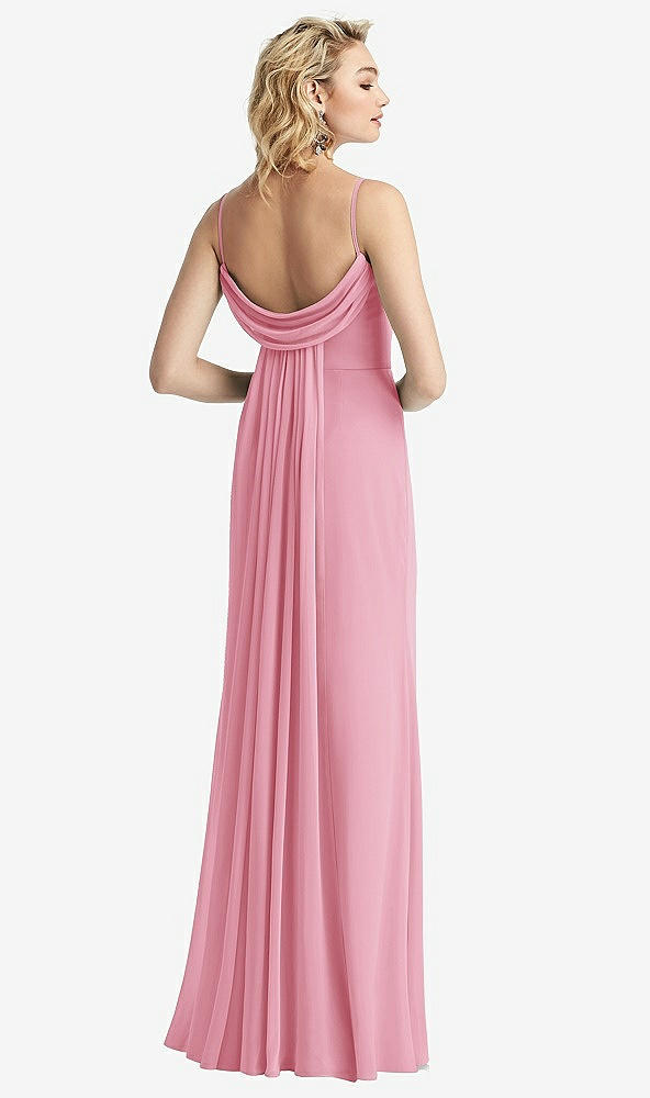 【STYLE: 6815】Shirred Sash Cowl-Back Chiffon Trumpet Gown【COLOR: Peony Pink】