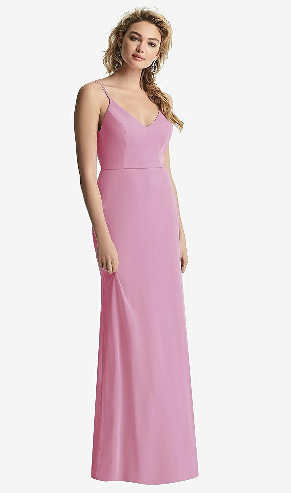 【STYLE: 6815】Shirred Sash Cowl-Back Chiffon Trumpet Gown【COLOR: Powder Pink】