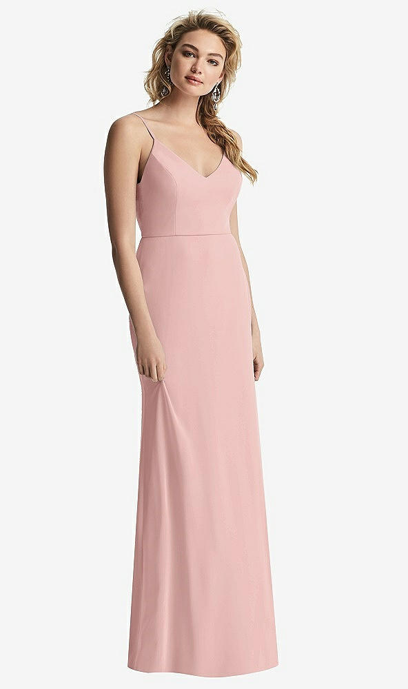 【STYLE: 6815】Shirred Sash Cowl-Back Chiffon Trumpet Gown【COLOR: Rose - PANTONE Rose Quartz】