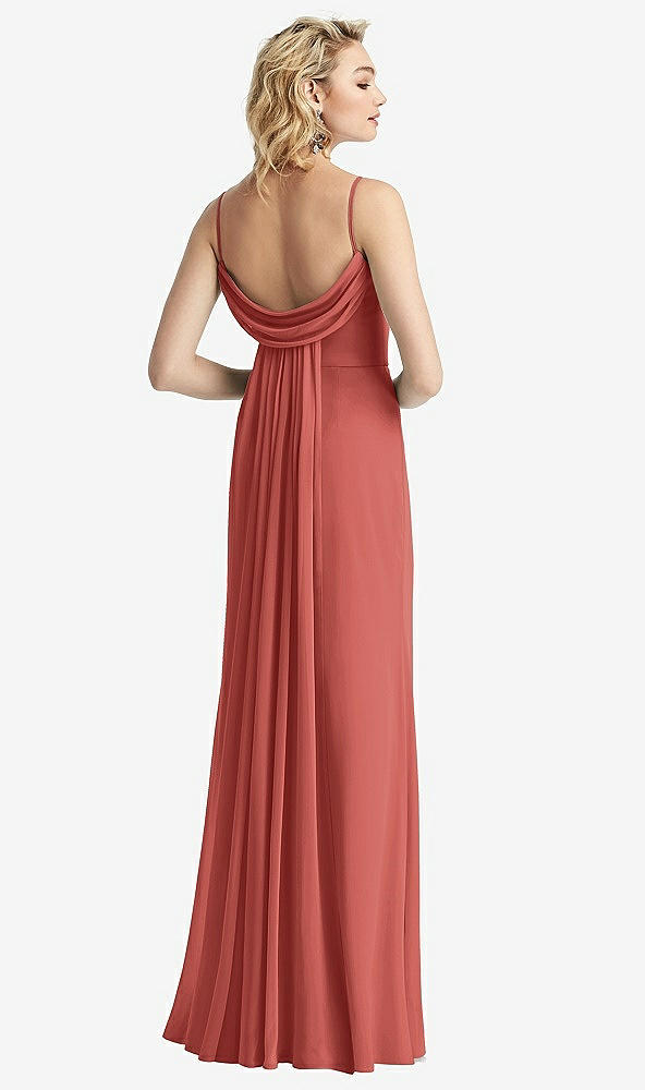 【STYLE: 6815】Shirred Sash Cowl-Back Chiffon Trumpet Gown【COLOR: Coral Pink】