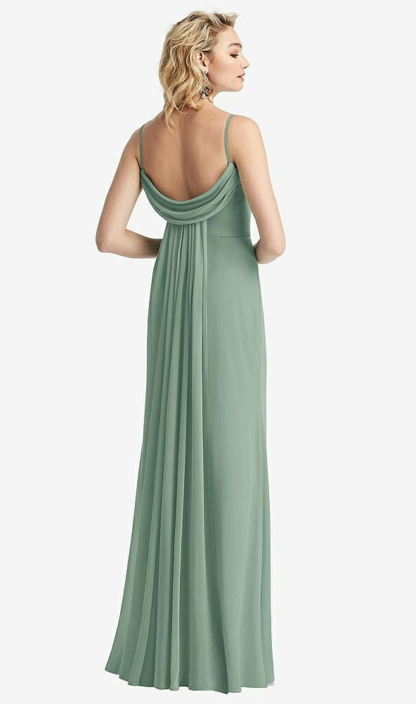 【STYLE: 6815】Shirred Sash Cowl-Back Chiffon Trumpet Gown【COLOR: Seagrass】