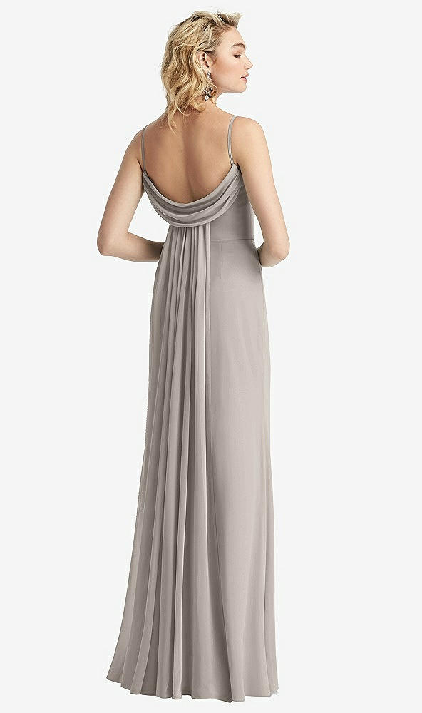 【STYLE: 6815】Shirred Sash Cowl-Back Chiffon Trumpet Gown【COLOR: Taupe】