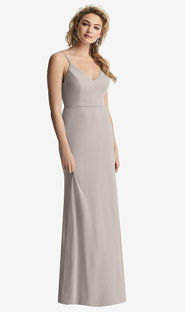 【STYLE: 6815】Shirred Sash Cowl-Back Chiffon Trumpet Gown【COLOR: Taupe】