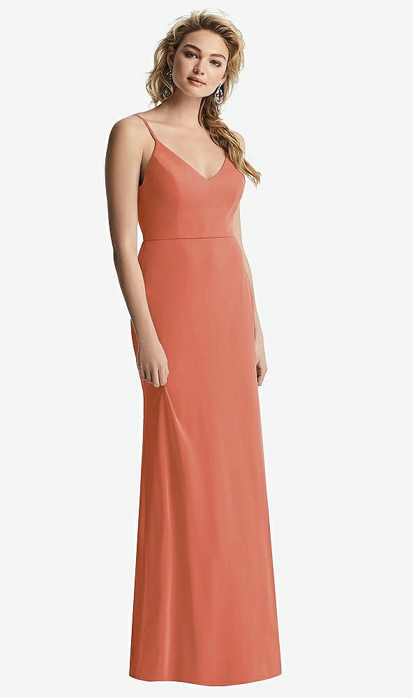 【NEW】【STYLE: 6815】Shirred Sash Cowl-Back Chiffon トランペット ガウン【COLOR: Terracotta Copper】【SIZE: 00-30W】