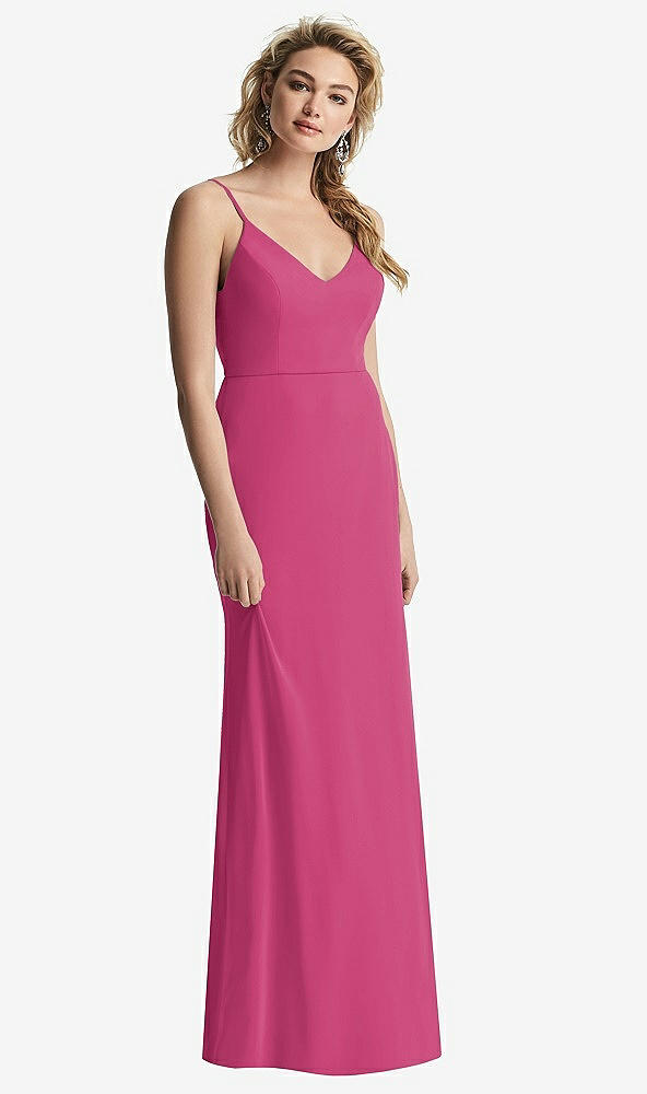 【STYLE: 6815】Shirred Sash Cowl-Back Chiffon Trumpet Gown【COLOR: Tea Rose】