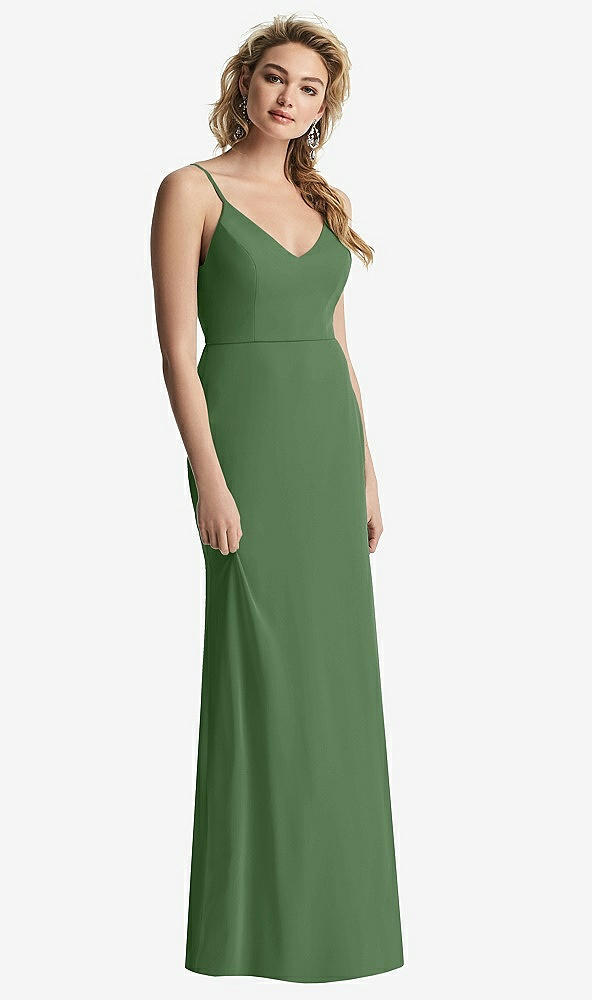 【STYLE: 6815】Shirred Sash Cowl-Back Chiffon Trumpet Gown【COLOR: Vineyard Green】