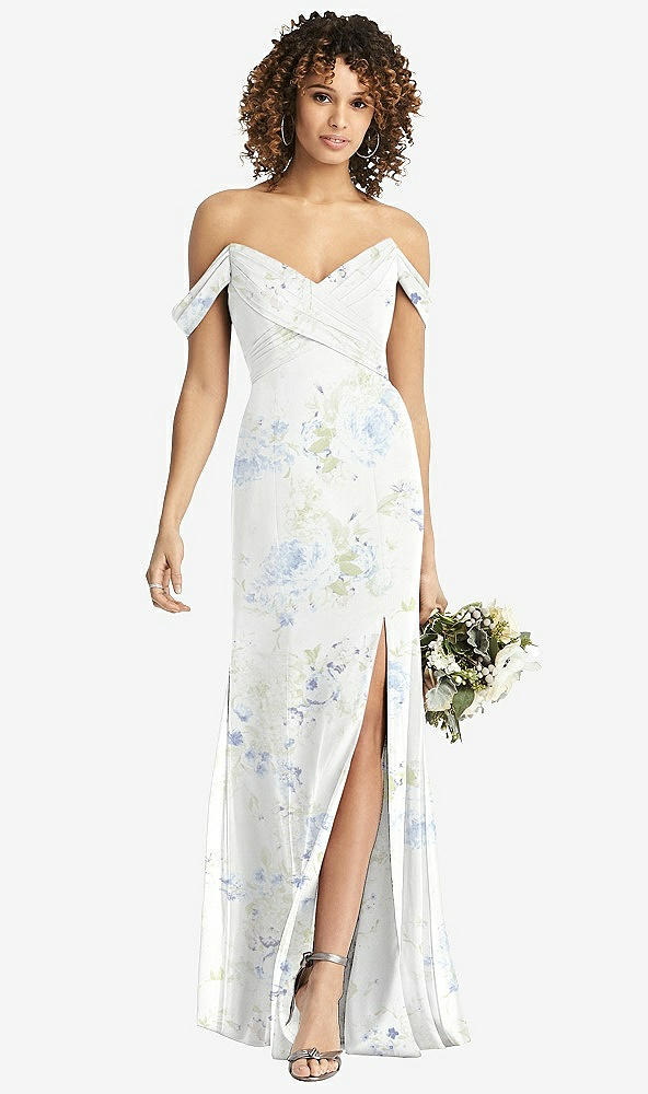 【STYLE: 8193】Off-the-Shoulder Criss Cross Bodice Trumpet Gown【COLOR: Bleu Garden】