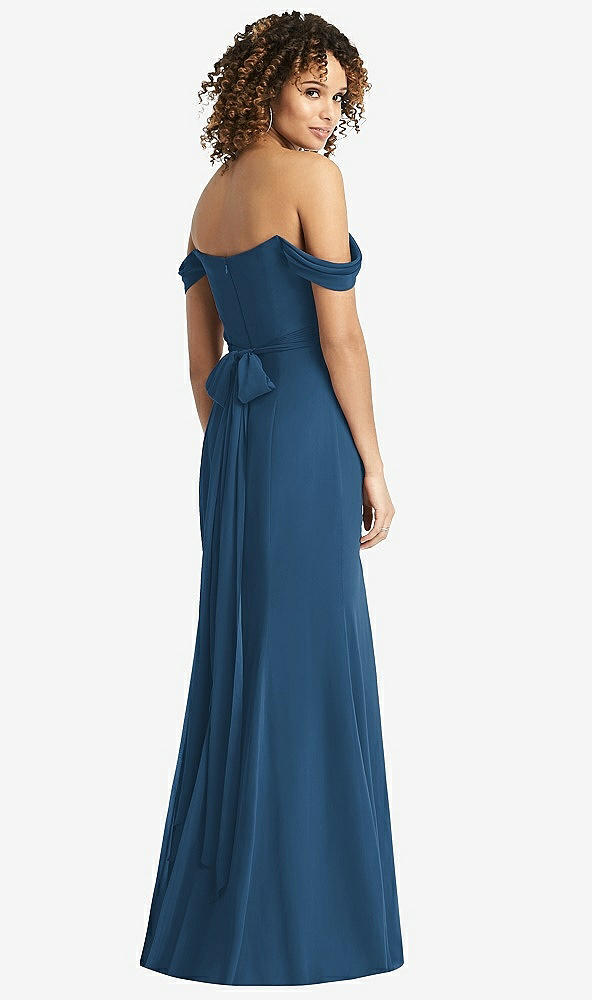 【STYLE: 8193】Off-the-Shoulder Criss Cross Bodice Trumpet Gown【COLOR: Dusk Blue】