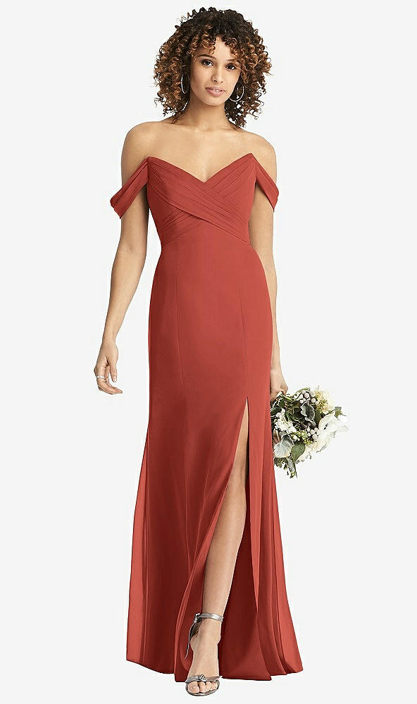 【STYLE: 8193】Off-the-Shoulder Criss Cross Bodice Trumpet Gown【COLOR: Amber Sunset】
