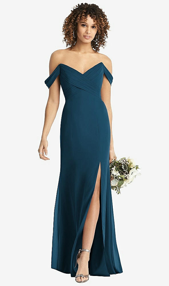 【STYLE: 8193】Off-the-Shoulder Criss Cross Bodice Trumpet Gown【COLOR: Atlantic Blue】