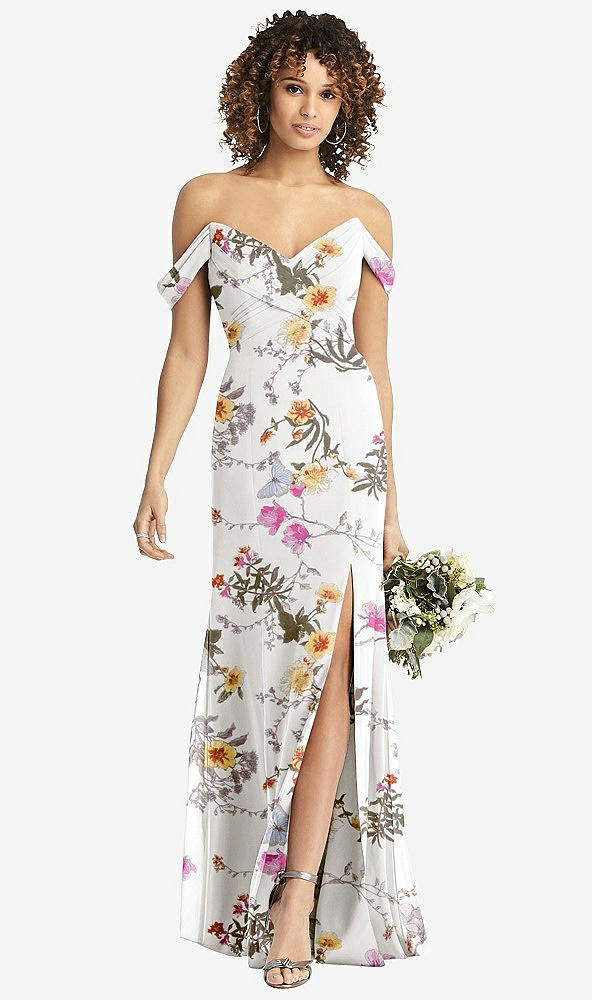 【STYLE: 8193】Off-the-Shoulder Criss Cross Bodice Trumpet Gown【COLOR: Butterfly Botanica Ivory】