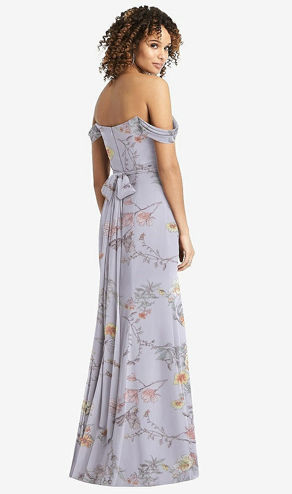 【STYLE: 8193】Off-the-Shoulder Criss Cross Bodice Trumpet Gown【COLOR: Butterfly Botanica Silver Dove】