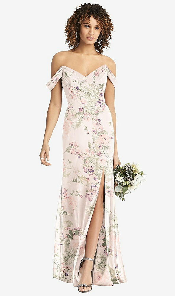 【NEW】【STYLE: 8193】オフザショルダー クロス クロス ボディス トランペット ガウン【COLOR: Blush Garden】【SIZE: 00-30W】