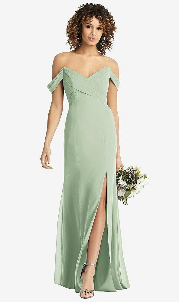 【STYLE: 8193】Off-the-Shoulder Criss Cross Bodice Trumpet Gown【COLOR: Celadon】