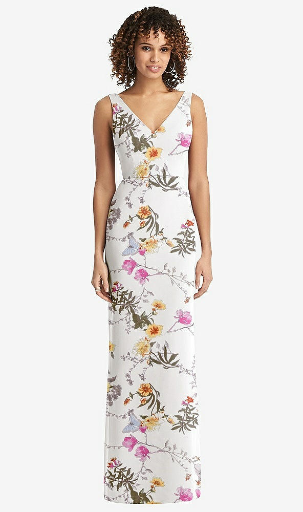 【STYLE: 8194】Sleeveless Tie Back Chiffon Trumpet Gown【COLOR: Butterfly Botanica Ivory】