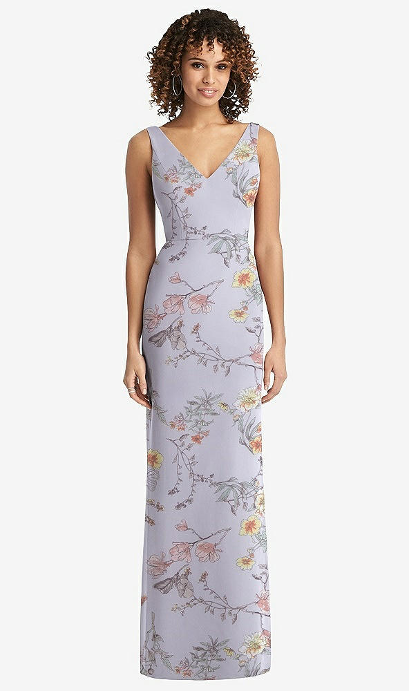 【STYLE: 8194】Sleeveless Tie Back Chiffon Trumpet Gown【COLOR: Butterfly Botanica Silver Dove】