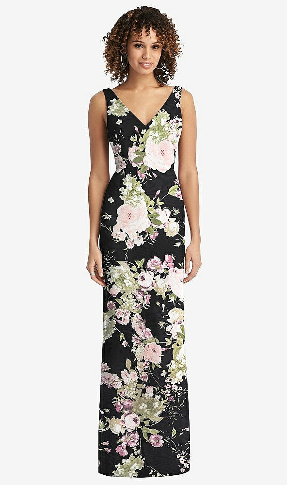 【STYLE: 8194】Sleeveless Tie Back Chiffon Trumpet Gown【COLOR: Noir Garden】