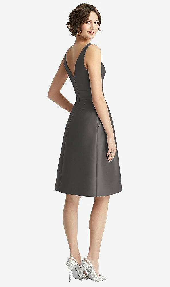 【STYLE: D768】V-Neck Pleated Skirt Cocktail Dress with Pockets【COLOR: Caviar Gray】