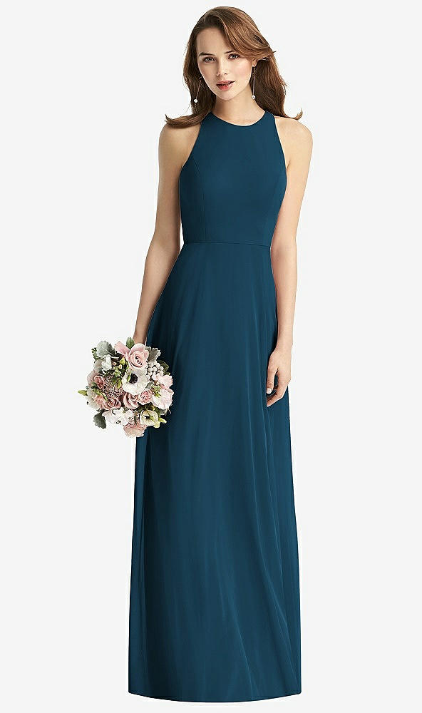 【STYLE: TH011】Sleeveless Halter Chiffon Maxi Dress【COLOR: Atlantic Blue】