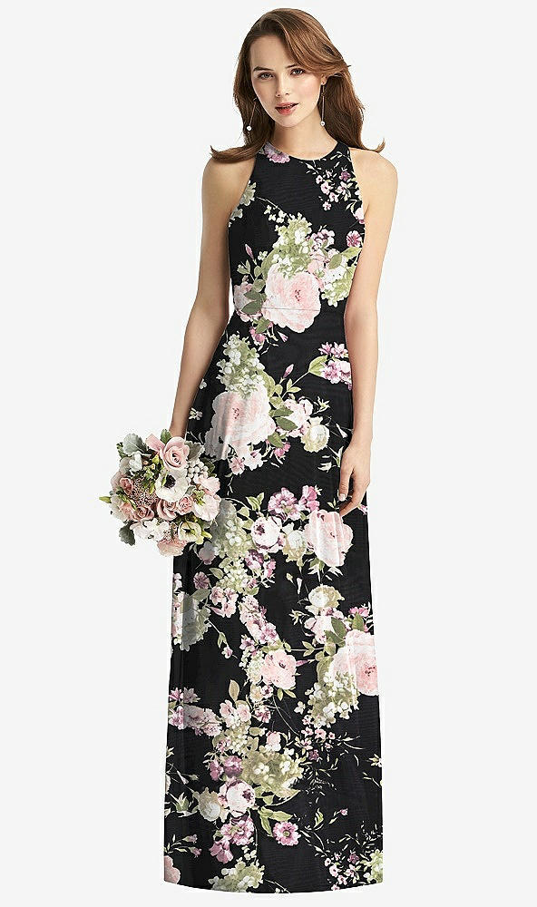 【NEW】【STYLE: TH011】ノースリーブ ホルター シフォン マキシ ドレス【COLOR: Noir Garden】【SIZE: 00-30W】