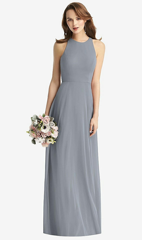 【STYLE: TH011】Sleeveless Halter Chiffon Maxi Dress【COLOR: Platinum】