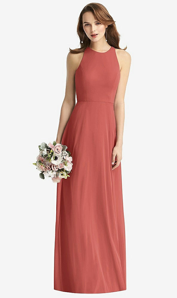 【STYLE: TH011】Sleeveless Halter Chiffon Maxi Dress【COLOR: Coral Pink】
