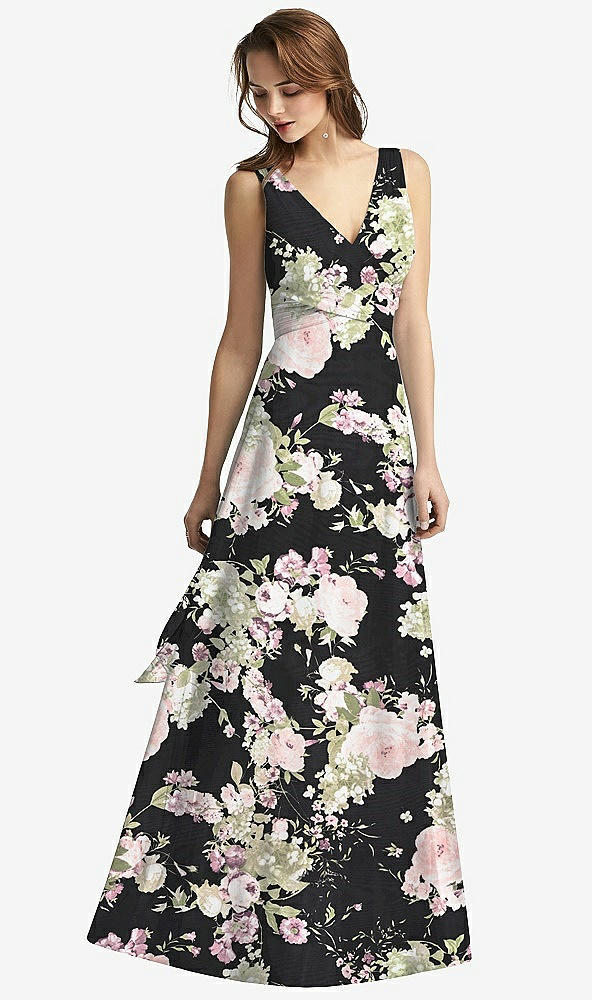 【STYLE: TH012】Sleeveless V-Neck Chiffon Wrap Dress【COLOR: Noir Garden】