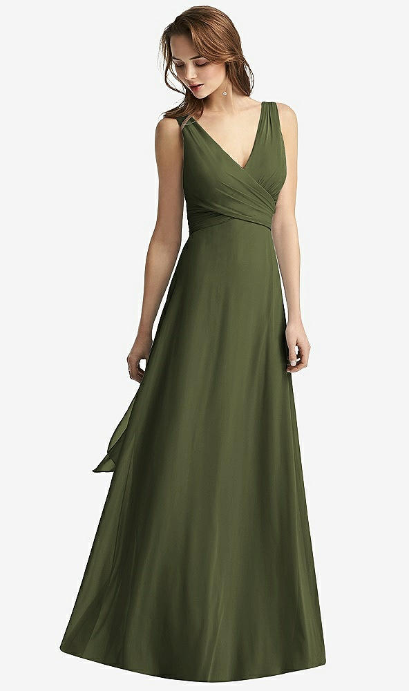 【STYLE: TH012】Sleeveless V-Neck Chiffon Wrap Dress【COLOR: Olive Green】