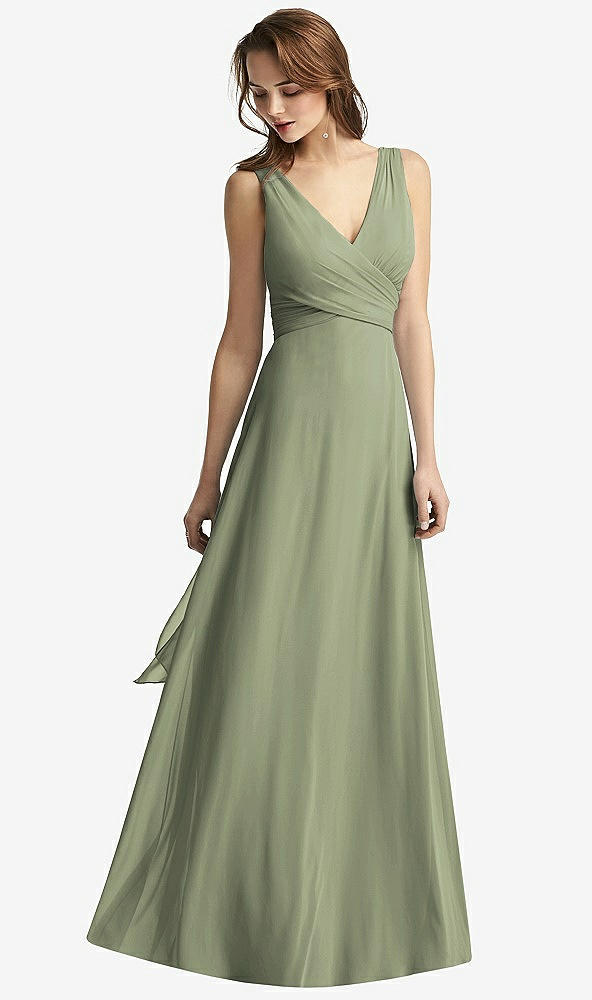 【STYLE: TH012】Sleeveless V-Neck Chiffon Wrap Dress【COLOR: Sage】