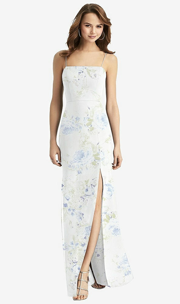 【STYLE: TH013】Tie-Back Cutout Trumpet Gown with Front Slit【COLOR: Bleu Garden】