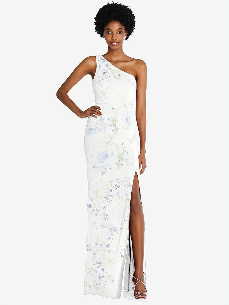 【NEW】【STYLE: TH014】ワンショルダー シフォン トランペット ガウン【COLOR: Bleu Garden】【SIZE: 00-30W】