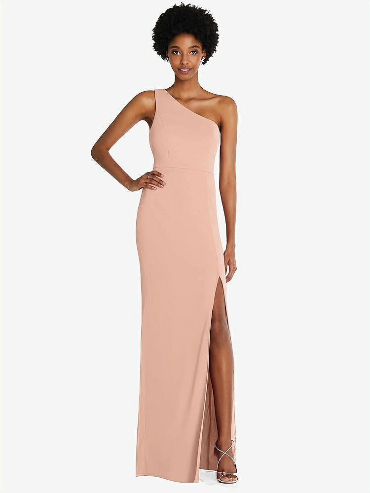 【STYLE: TH014】One-Shoulder Chiffon Trumpet Gown【COLOR: Pale Peach】