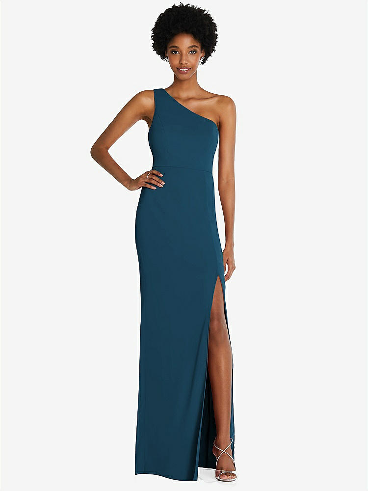 【STYLE: TH014】One-Shoulder Chiffon Trumpet Gown【COLOR: Atlantic Blue】