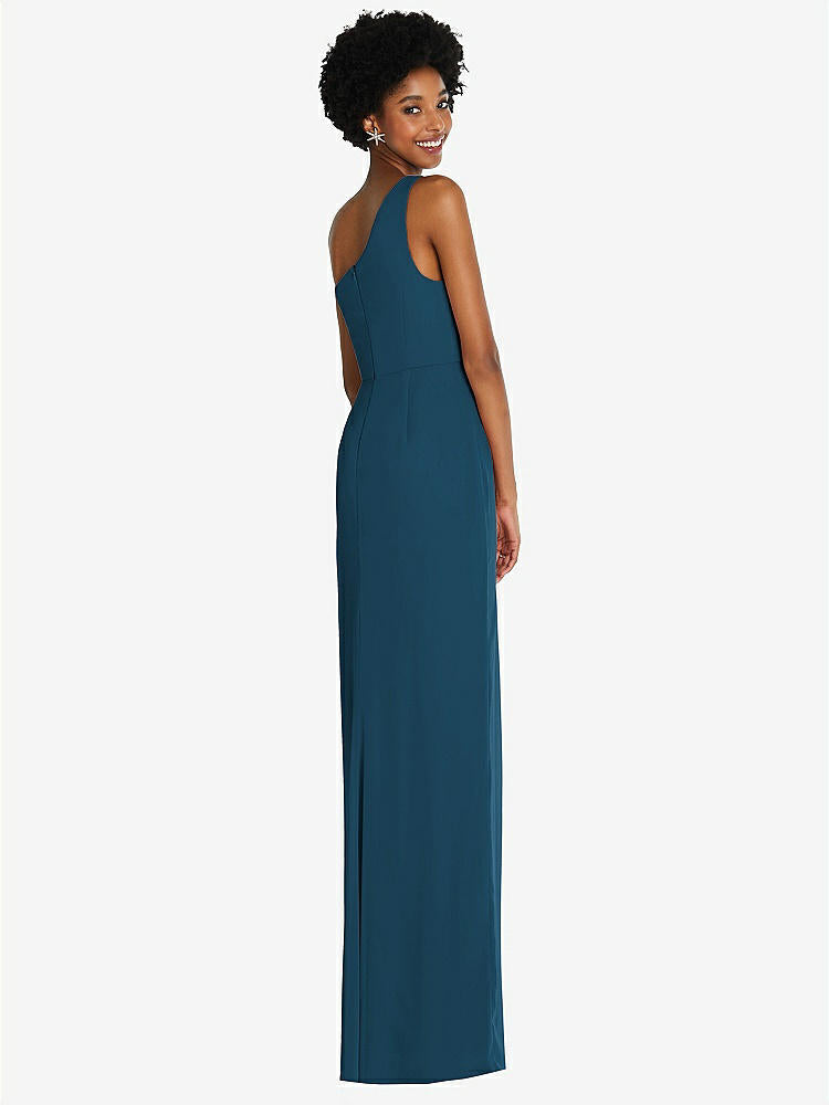 【STYLE: TH014】One-Shoulder Chiffon Trumpet Gown【COLOR: Atlantic Blue】